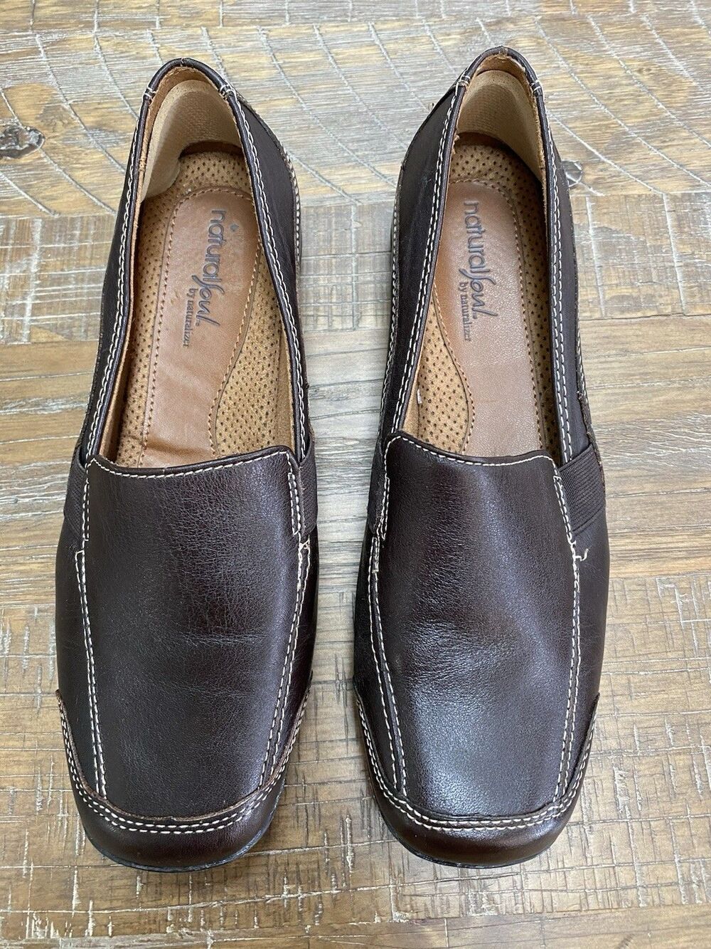 Natural Soul Women's Dark Brown Leather Loafer Comfort Shoes Slip On Size 8M